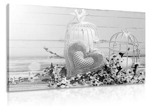 Kép vintage szívecske és virágok fekete fehérben