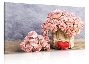 Kép rźsaszínű szekfű virágok kosárban