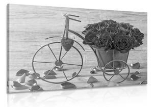 Kép bicikli tele virággal feket fehérben