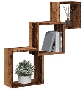 Antik fa színű szerelt fa fali kocka polcok 68x15x68 cm