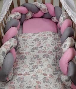 Bunny Baby 3 részes ágynemű garnitúra, fonott fejvédővel - rózsaszín