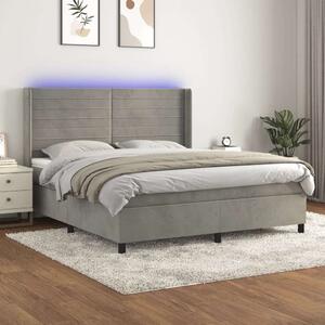VidaXL világosszürke bársony rugós és LED-es ágy matraccal 160x200 cm