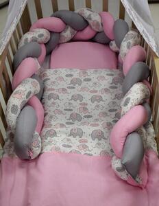 Bunny Baby 3 részes ágynemű garnitúra, fonott fejvédővel - rózsaszín