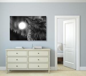 Kép farkas hold fekete fehérben