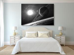Kép bolygó az űrben fekete fehérben