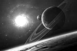Kép bolygó az űrben fekete fehérben