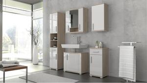 Kombinált fürdőszoba szekrény, fehér féligfényes / tölgy sonoma, Lessy LI 05