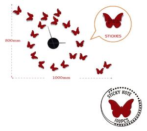 STICKER CLOCK pillangó alakú matricákkal piros és fekete műanyag falmatrica
