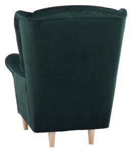 Fotel füles smaragd színü/fa CHARLOT