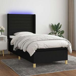 VidaXL Ágy - Fekete Szövet - Zsebrugós Matrac - LED - 100x200 cm