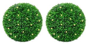 2 db zöld mesterséges boxwood gömbök LED fényekkel 55 cm