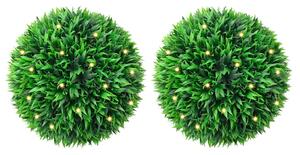 2 db zöld mesterséges boxwood gömbök LED fényekkel 38 cm