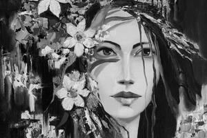 Kép eredeti női arc festmény fekete fehérben