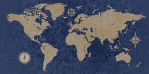 Parafa kép világ térkép iránytűvel retro stílusban kék háttéren