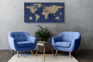 Kép világ térkép retro stílusban kék alapon