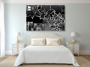 Kép virág ilusztráció fekete fehérben