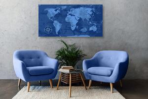 Kép rusztikus világ térkép kék színben