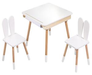 BUNNY gyermek növekvő szett, asztal és 2 szék, fehér/barna ELIS design