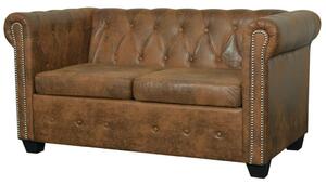 2 személyes barna műbőr Chesterfield kanapé