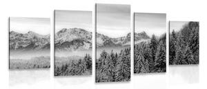 5 részes kép havas hegyek fekete fehérben