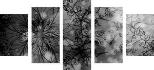 5 részes kép virág Mandala fekete fehérben