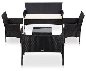 VidaXL 5 részes fekete polyrattan kerti bútorszett párnákkal