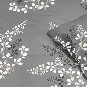 Goldea pamut ágyneműhuzat - fekete-fehér levelek szürke alapon 140 x 200 és 70 x 90 cm
