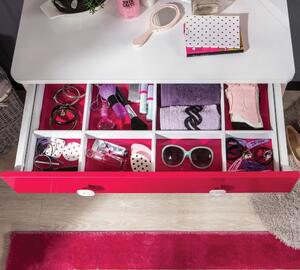 Hálószoba Bútor Szett Lányoknak és Tiniknek, Forgácslap, 4 darab Yakut Fehér / Sötét Rózsaszín