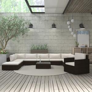 VidaXL 11 részes barna polyrattan kerti bútorszett párnákkal