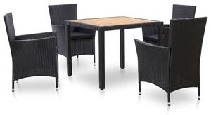 5 részes fekete polyrattan kültéri étkezőszett párnákkal
