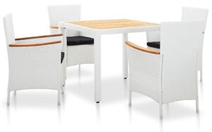 5 részes kültéri fehér polyrattan étkezőgarnitúra