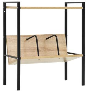2-szintes fekete és tölgy szerelt fa könyvespolc 52x28x59 cm