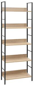 5 szintes tölgyszínű szerelt fa könyvespolc 60x27,6x158,5 cm