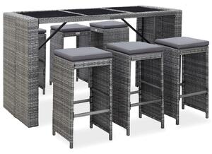 7 darabos szürke polyrattan kerti bárszett párnákkal