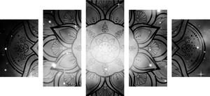 5 részes kép Mandala galaxis háttérrel fekete fehérben