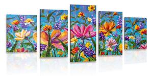 5 részes kép színes virágok a réten