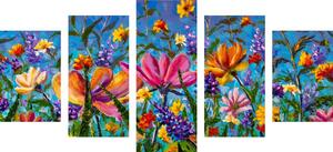 5 részes kép színes virágok a réten