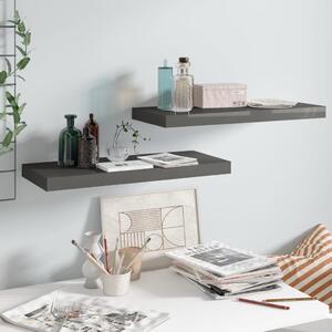2 db magasfényű szürke MDF lebegő fali polc 60 x 23,5 x 3,8 cm
