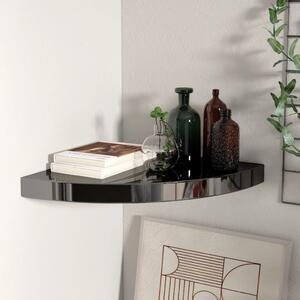 Magasfényű fekete MDF lebegő sarokpolc 35 x 35 x 3,8 cm