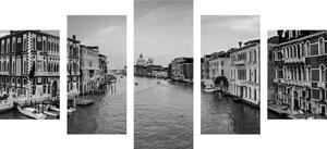 5 részes kép híres csatorna Velencében fekete fehérben