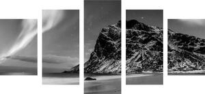 5 részes kép kép aurora borealis Norvégiában fekete fehérben