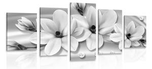 5-részes kép luxus magnólia fekete fehérben