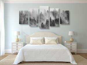 5 részes kép hegyek ködben fekete fehérben