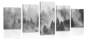 5 részes kép hegyek ködben fekete fehérben