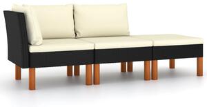 3 részes polyrattan és tömör eukaliptuszfa kerti ülőgarnitúra