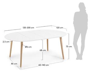 Fehér bővíthető étkezőasztal fehér asztallappal ø 120 cm Oqui – Kave Home