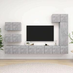 Modern Falra Szerelhető TV Szekrény Szett - Betonszürke - 8 Rész