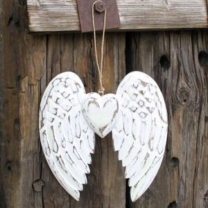 Fali dekoráció, Kettős angyal szárny szívvel, 24cm