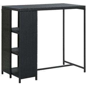 Fekete polyrattan bárasztal tárolópolccal 120 x 60 x 110 cm