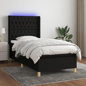 Fekete szövet rugós és LED-es ágy matraccal 90x200 cm